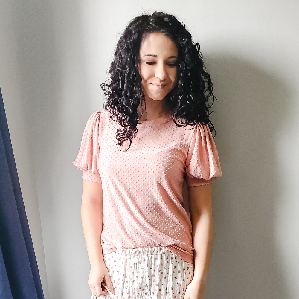 Pink Swiss dot top